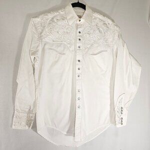 Men's Vintage White-on-White Tooling Embroidered Western Shirt